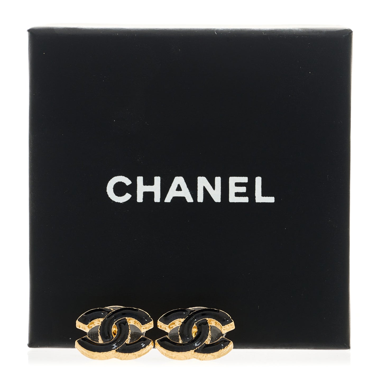 Metal Enamel CC Earrings Black Gold
