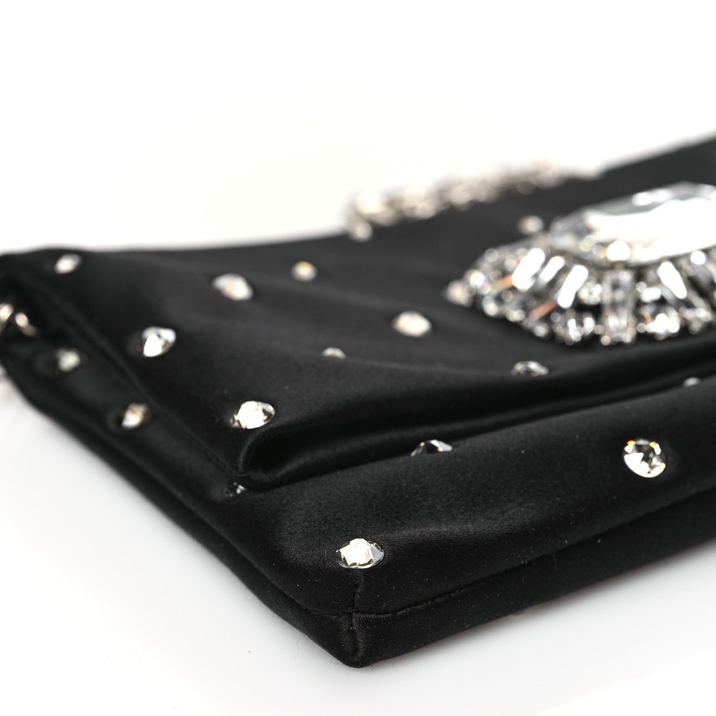 Satin Crystal Embellished Titania Clutch Black