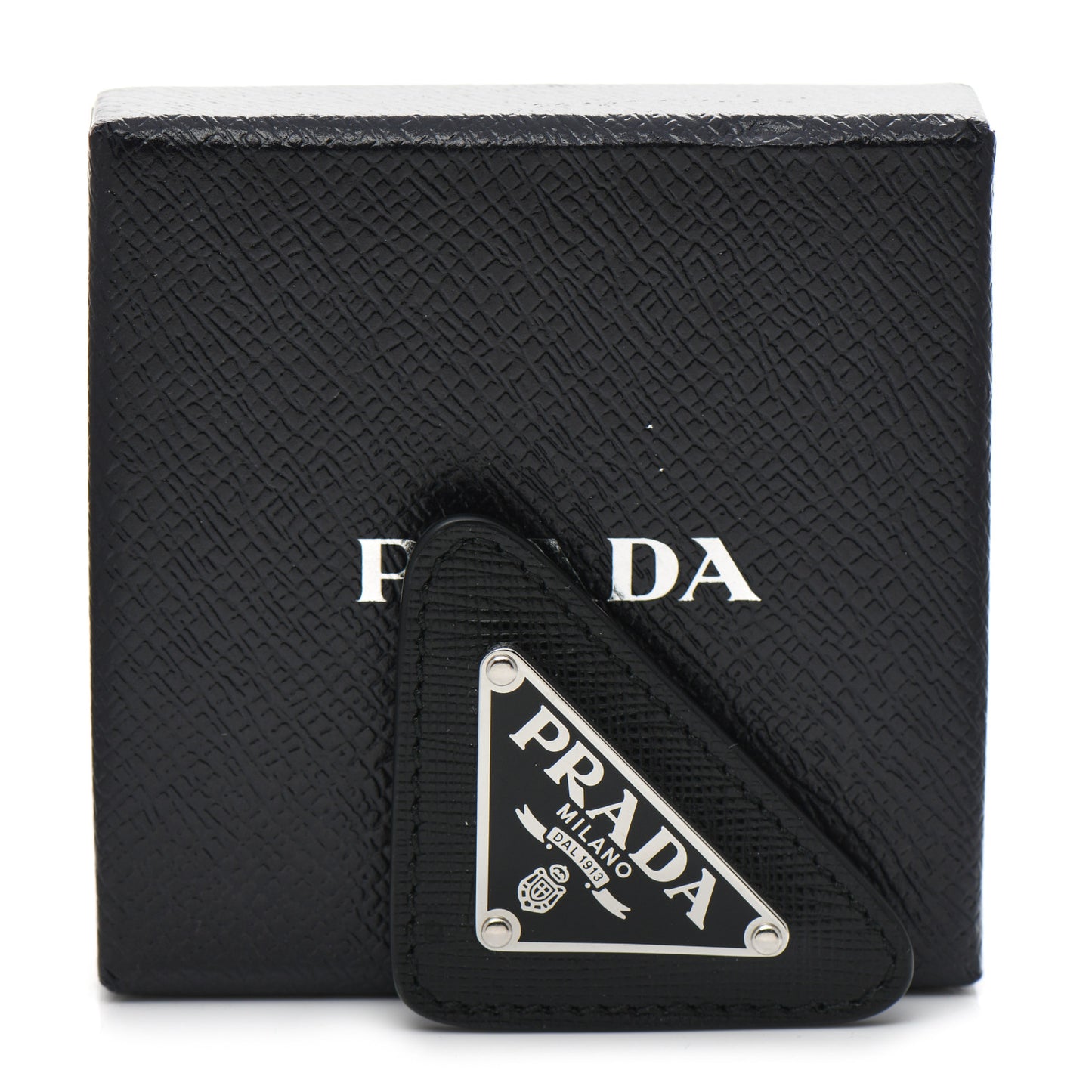 Saffiano Enamel Logo Triangle Pin Black