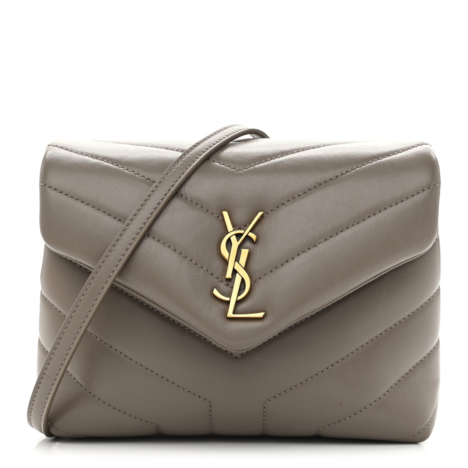 Saint Laurent Calfskin Y Quilted Monogram Toy Loulou Crossbody Bag Greyish Brown 1 of 12