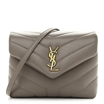 Saint Laurent Calfskin Y Quilted Monogram Toy Loulou Crossbody Bag Greyish Brown 1 of 12