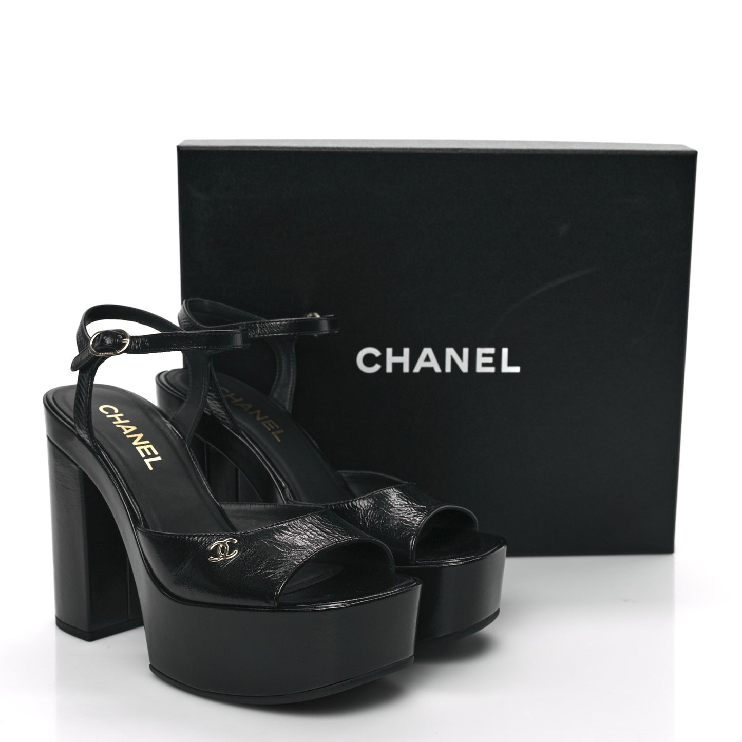 Calfskin CC Platform Sandals 38.5 Black