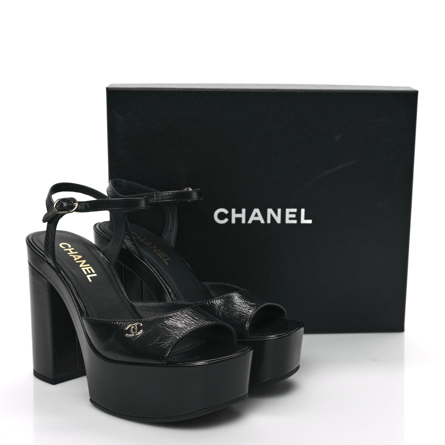 Chanel Calfskin CC Platform Sandals 38.5 Black 10 of 10