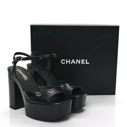 Chanel Calfskin CC Platform Sandals 38.5 Black 10 of 10