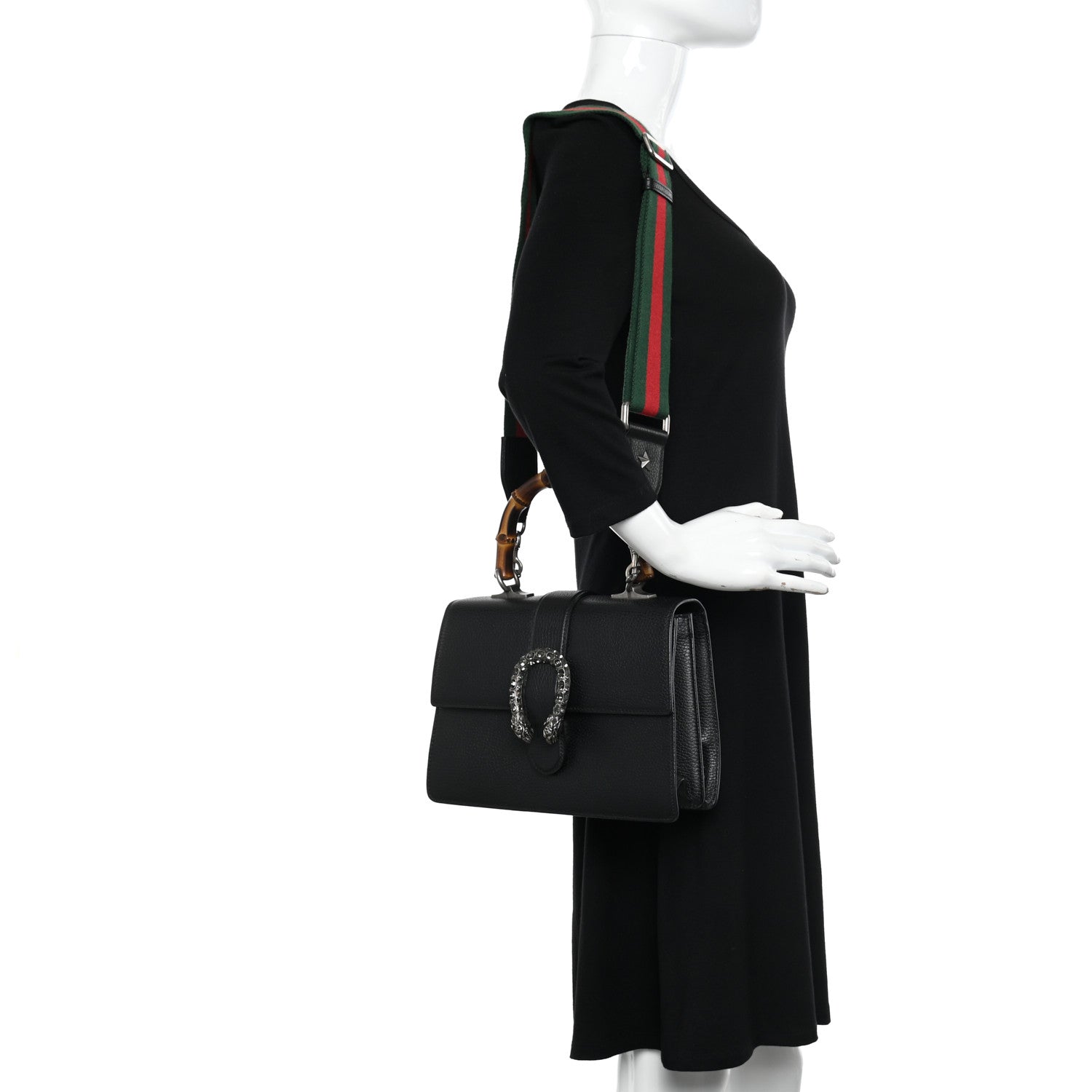 Gucci Dollar Calfskin Crystal Web Medium Dionysus Bamboo Top Handle Bag Black Black Diamond 3 of 11