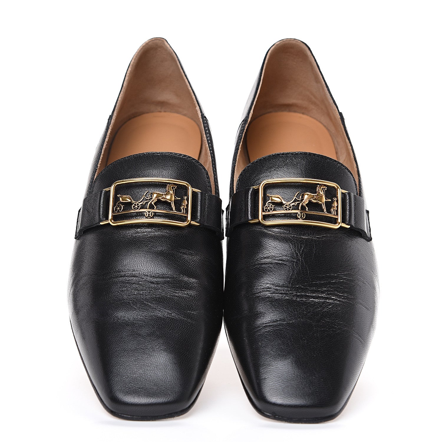 Hermes Supple Goatskin Womens Time Loafers 37 Black 3 of 10