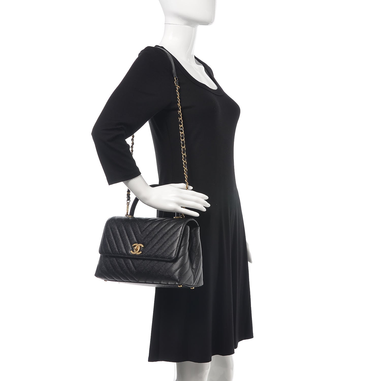 Chanel Caviar Chevron Quilted Small Coco Handle Flap Black 2 of 8