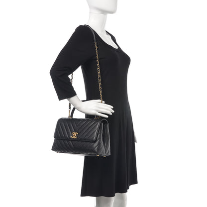 Chanel Caviar Chevron Quilted Small Coco Handle Flap Black 2 of 8
