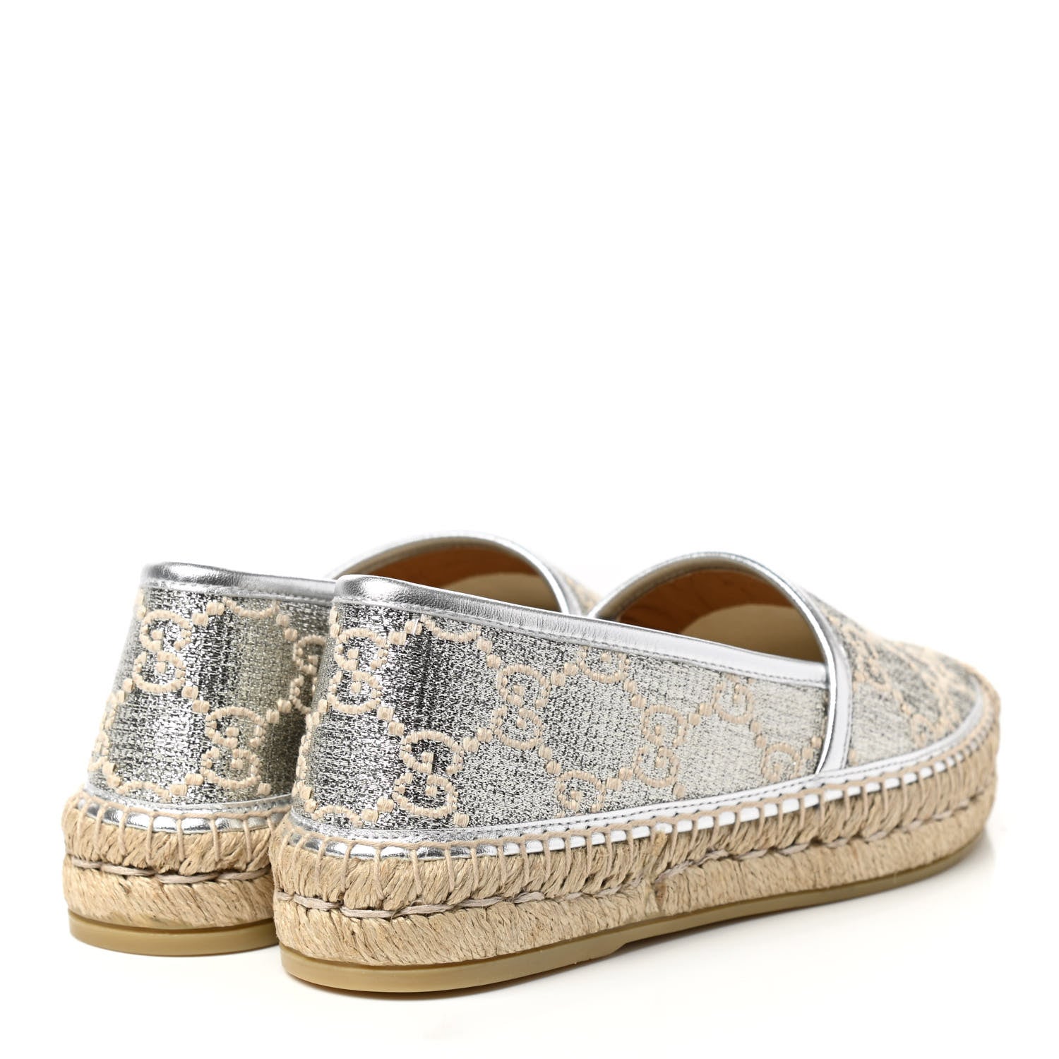 Gucci Lame Nappa GG Monogram Espadrilles 35 Silver Beige 4 of 11