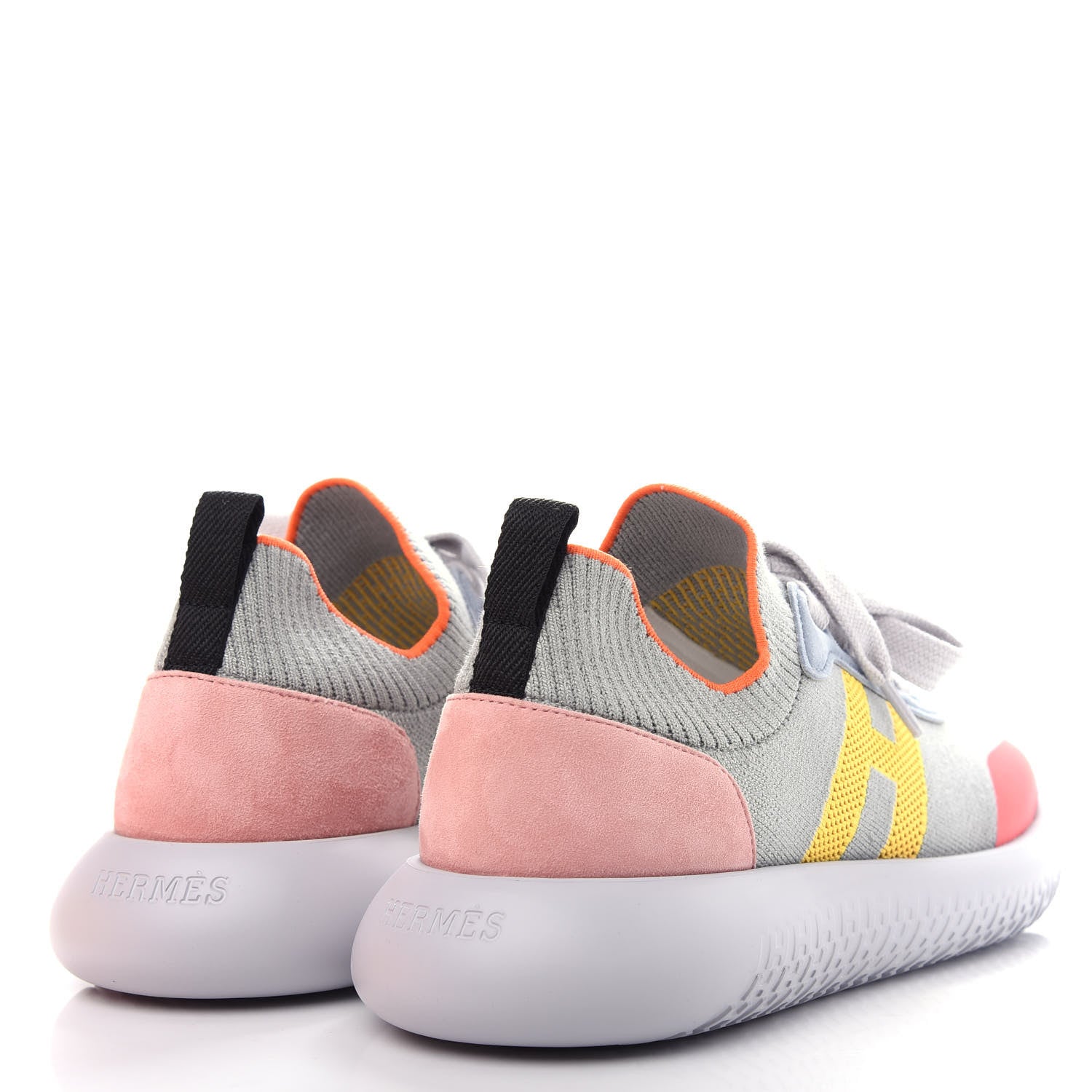 Hermes Knit Suede Goatskin Womens Crew Sneakers 36 Multicolor Gris Orange 4 of 11