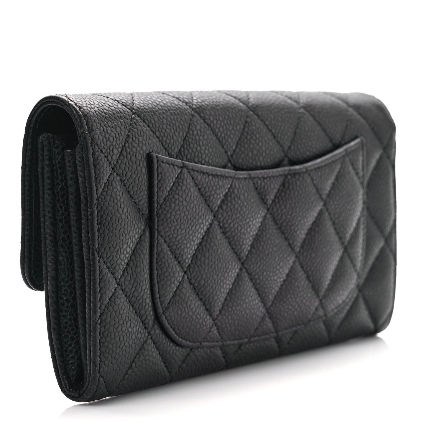 Caviar Quilted Large Gusset Flap Wallet Black