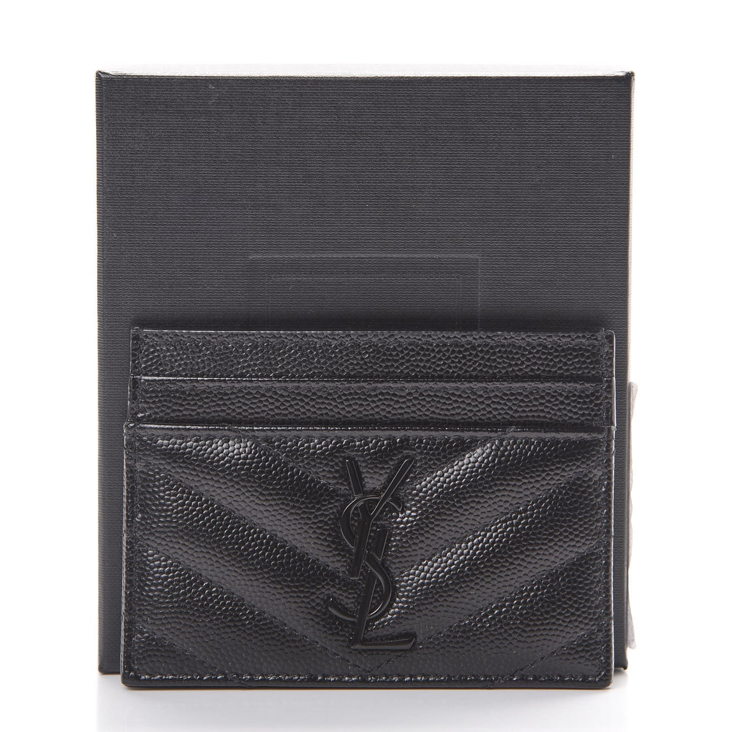 Grain De Poudre Matelasse Chevron Monogram Credit Card Case Black