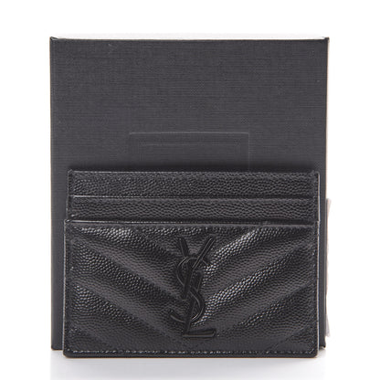Saint Laurent Grain De Poudre Matelasse Chevron Monogram Credit Card Case Black 7 of 7