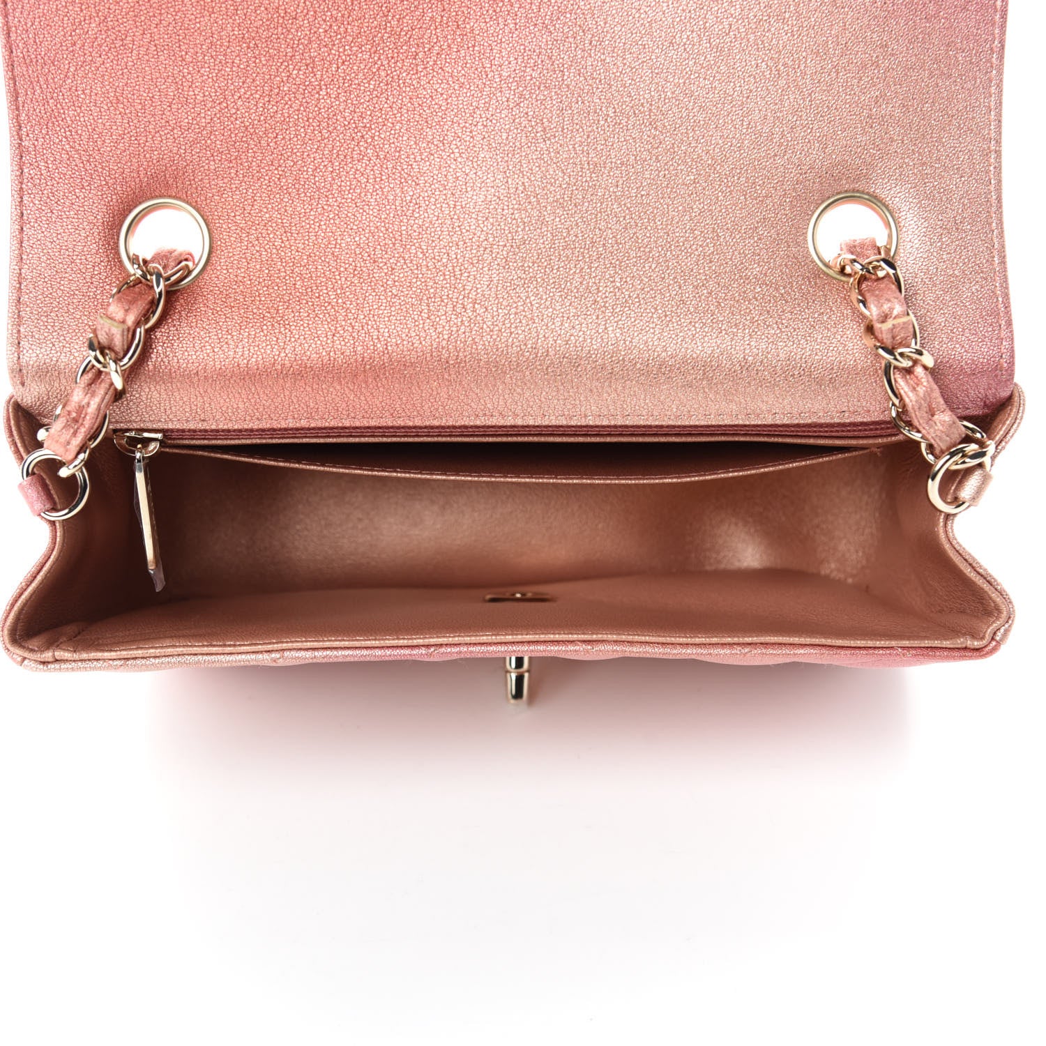 Chanel Metallic Lambskin Quilted Ombre Mini Rectangular Flap Pink 5 of 11