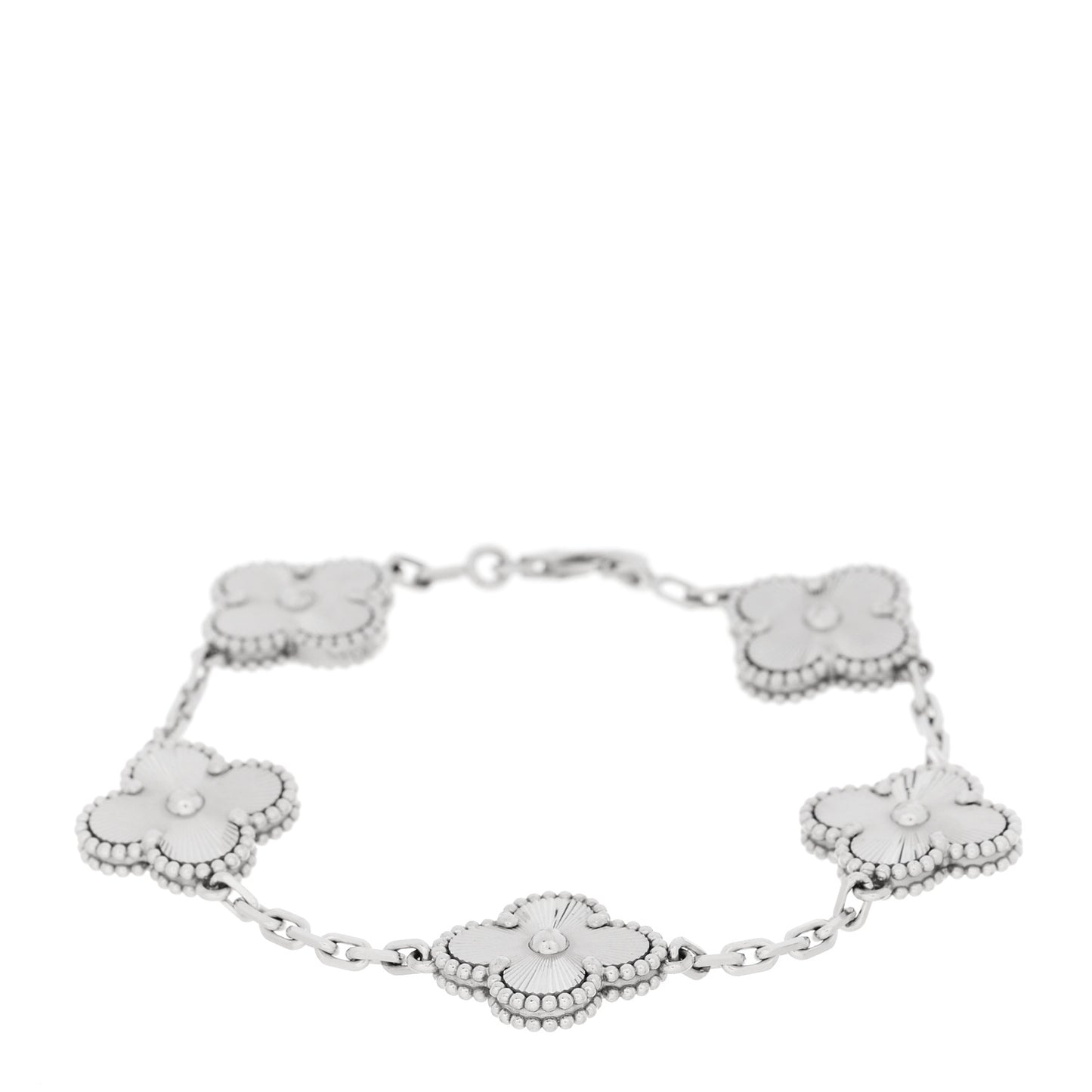 18K White Gold 5 Motifs Guilloche Vintage Alhambra Bracelet
