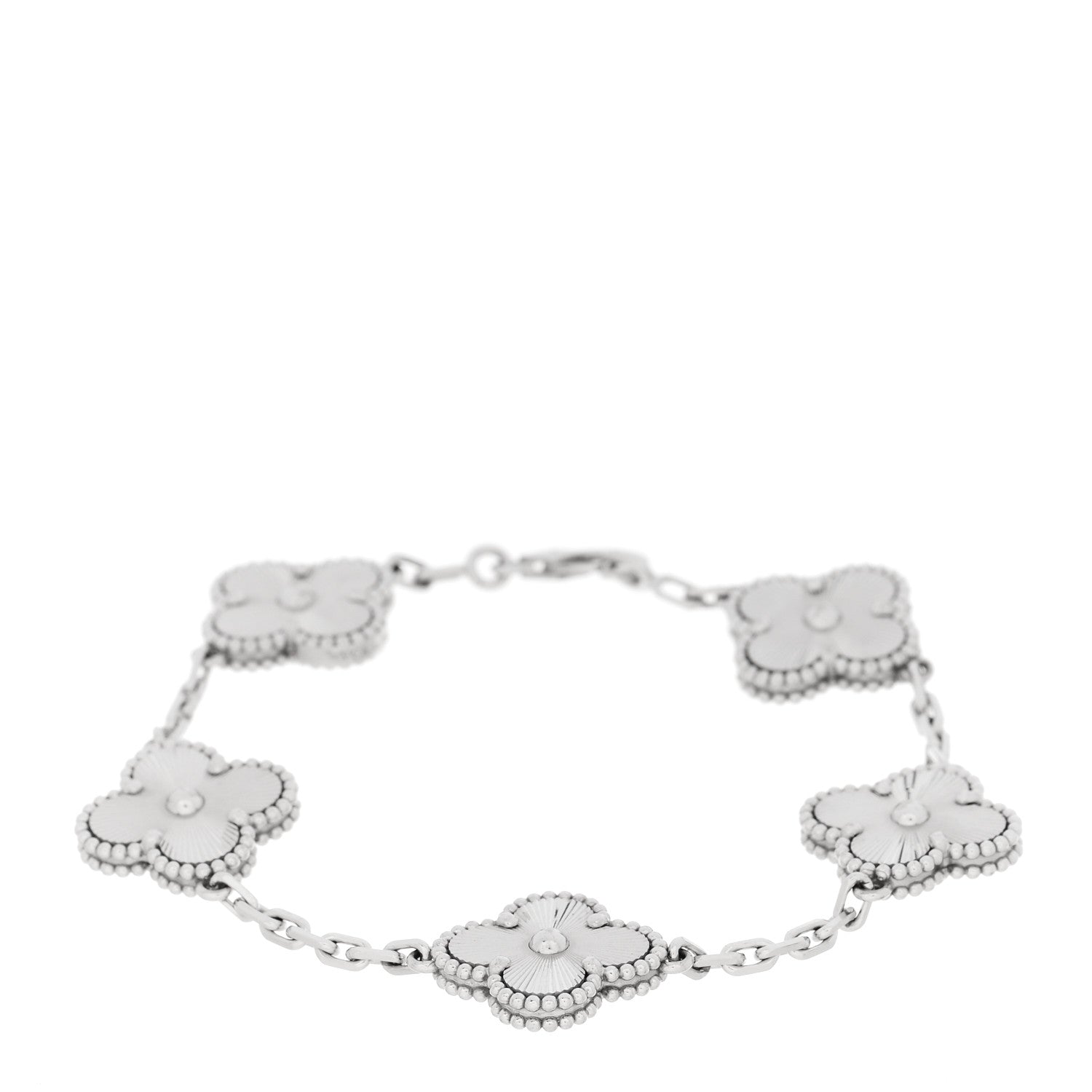 Van Cleef & Arpels 18K White Gold 5 Motifs Guilloche Vintage Alhambra Bracelet 1 of 5