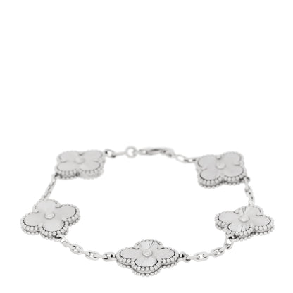 Van Cleef & Arpels 18K White Gold 5 Motifs Guilloche Vintage Alhambra Bracelet 1 of 5