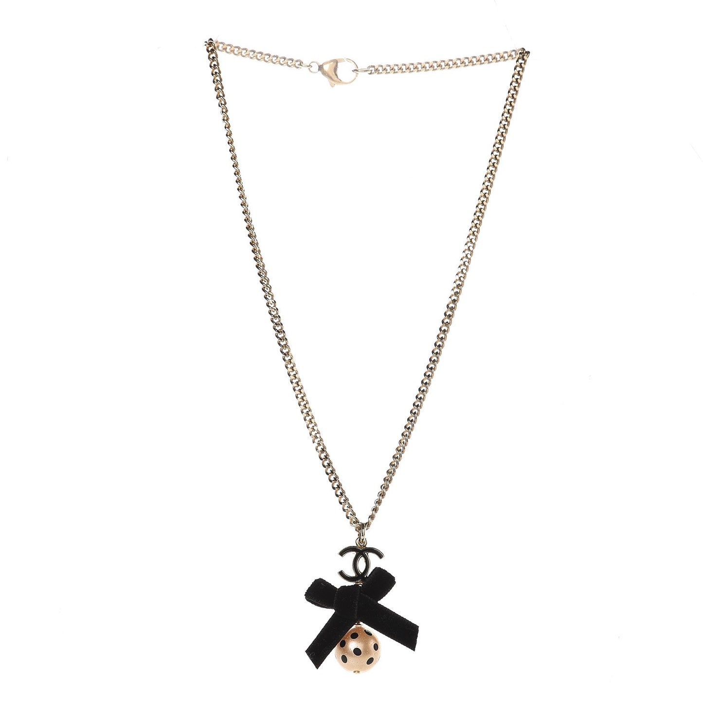 Enamel CC Bow Necklace Gold Black