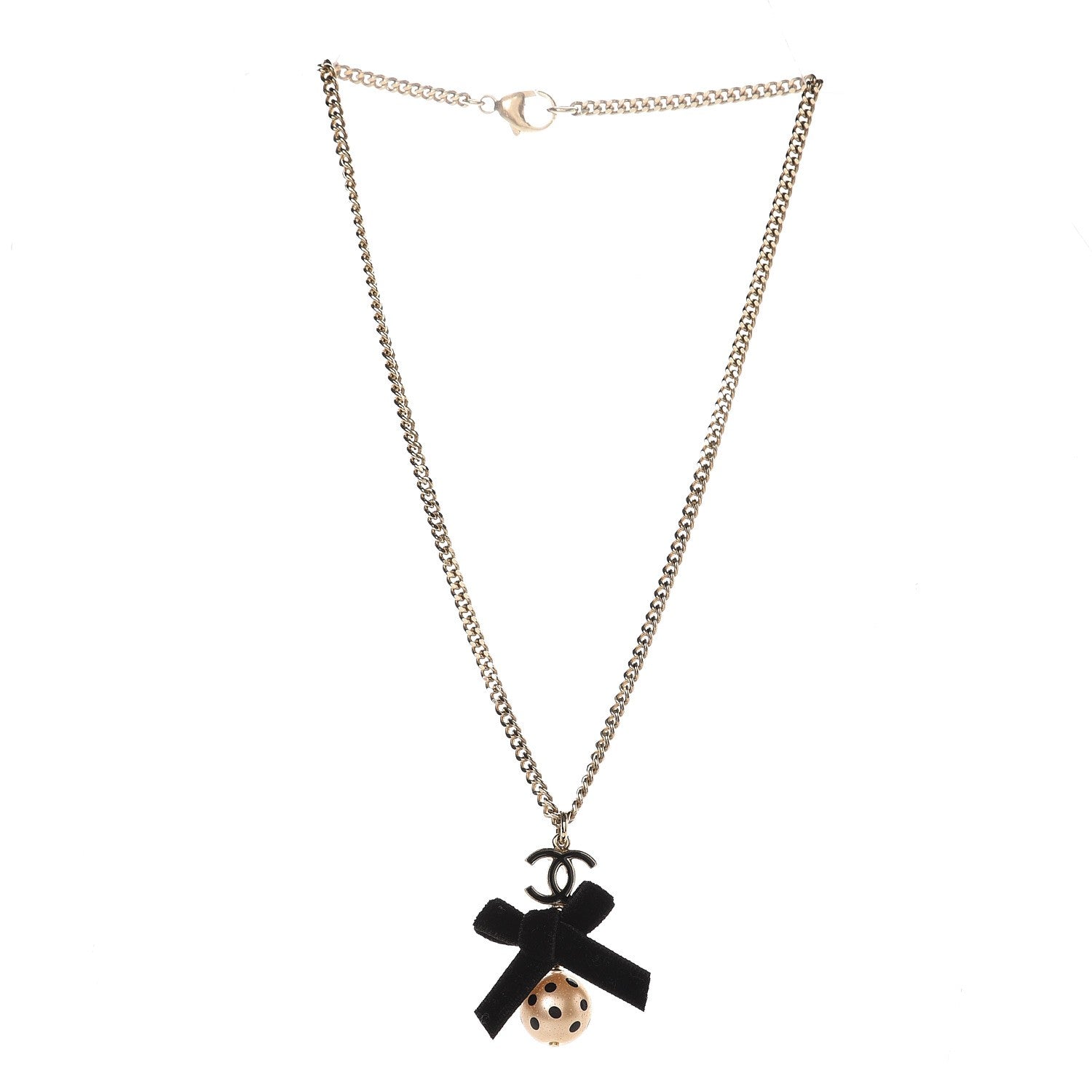 Chanel Enamel CC Bow Necklace Gold Black 3 of 5