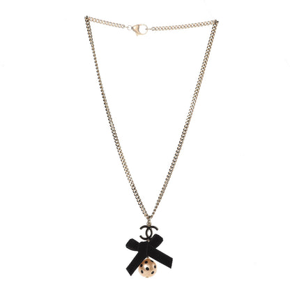 Chanel Enamel CC Bow Necklace Gold Black 3 of 5
