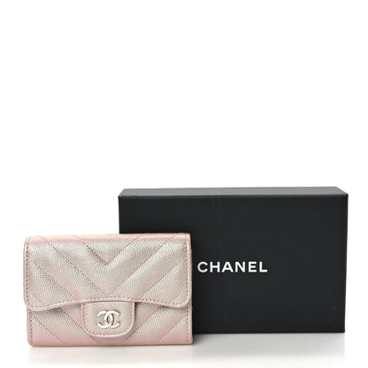 Chanel Iridescent Caviar Chevron Quilted Flap Card Holder Beige 7 of 7
