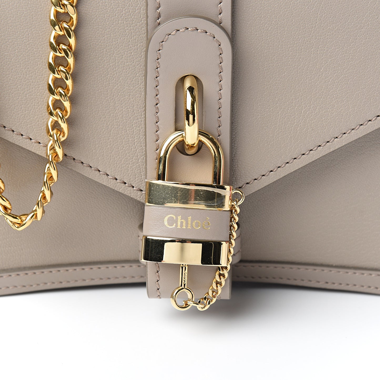 Shiny Goatskin Calfskin Aby Chain Shoulder Bag Motty Grey