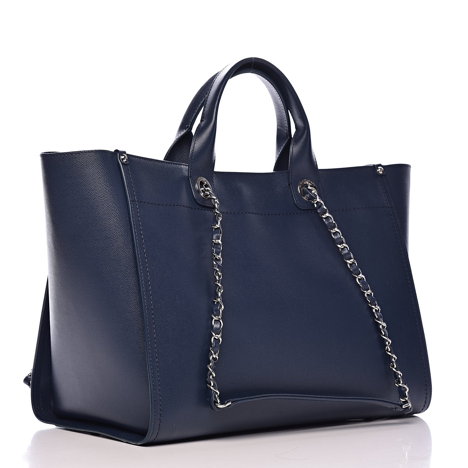 Chanel Caviar Large Studded Deauville Tote Navy 3 of 13