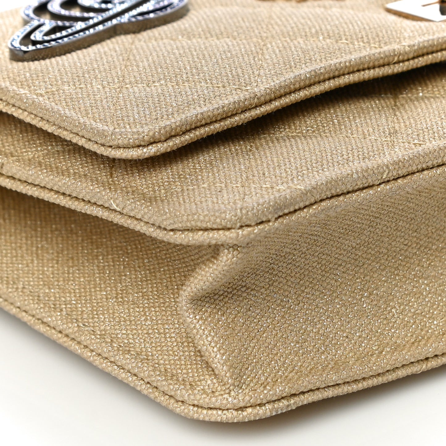 Metallic Canvas Quilted Space Charms Wallet On Chain WOC Gold