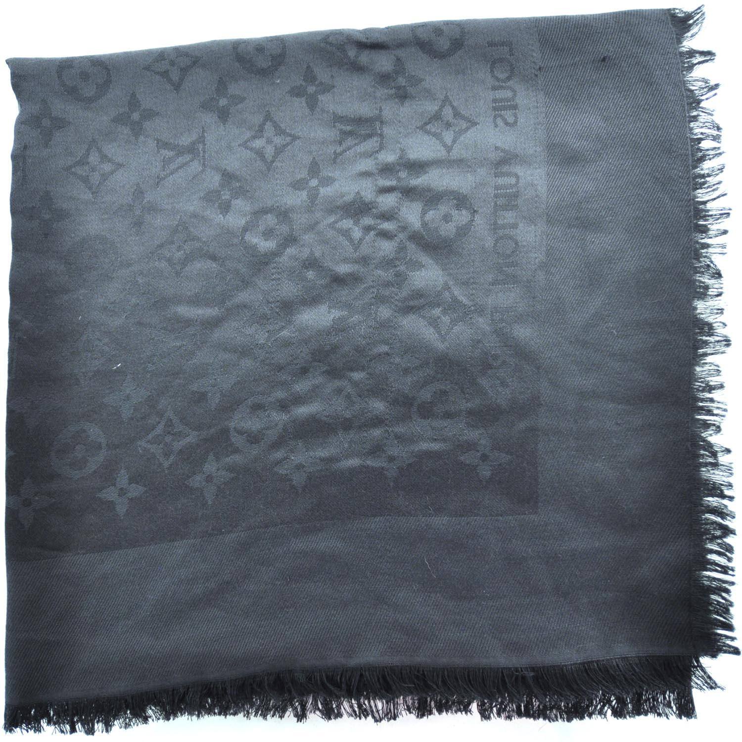 Louis Vuitton Silk Wool Monogram Shawl Black 1 of 5