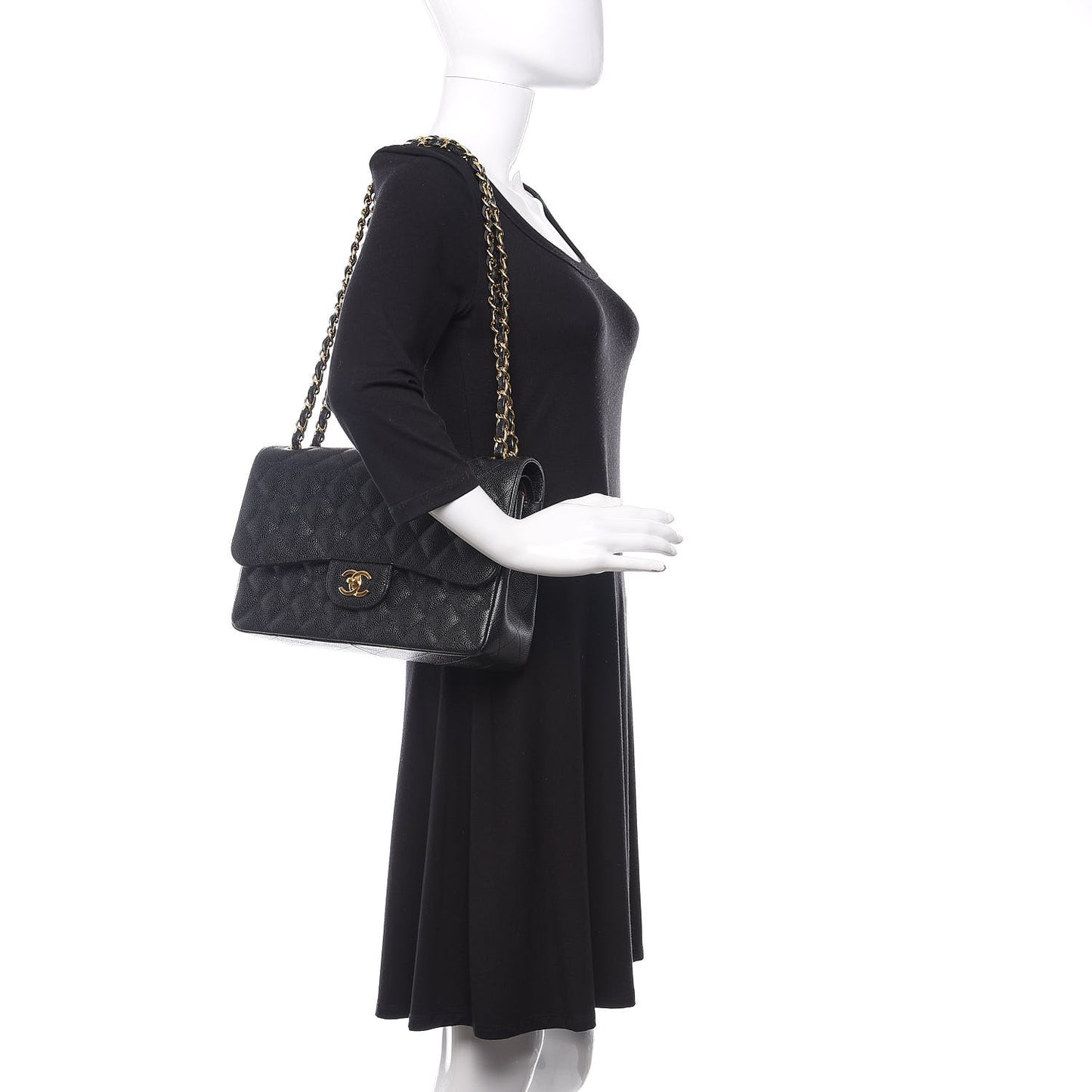 Caviar Quilted Jumbo Double Flap Black