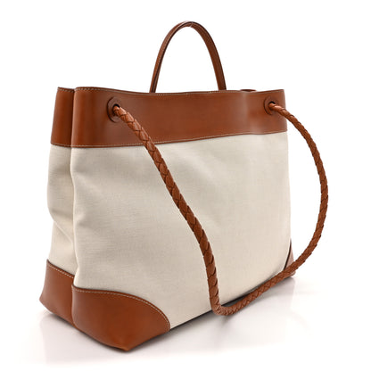 Bottega Veneta Washed Canvas Calfskin Large Andiamo  Natural Light Wood 3 of 18