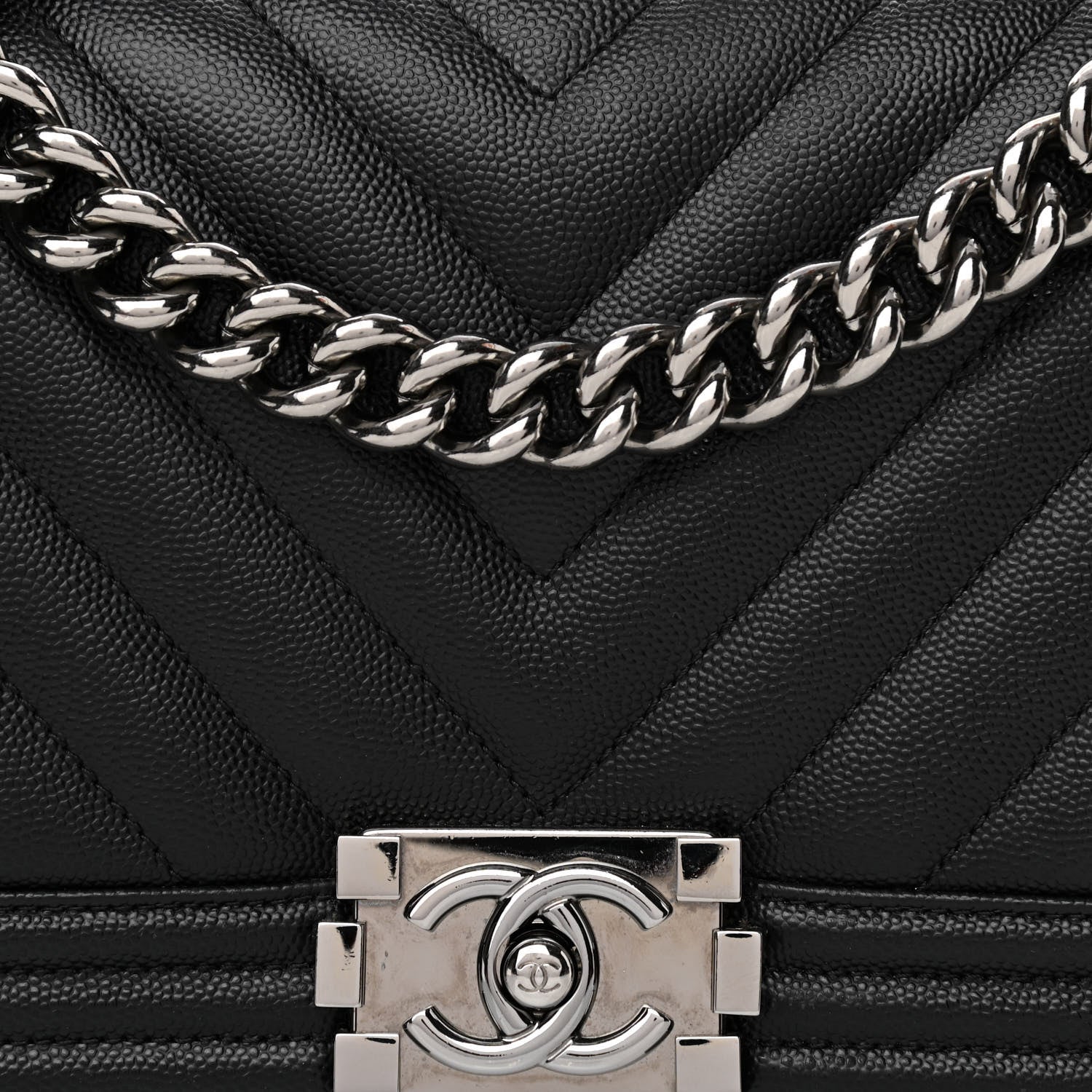 Chanel Caviar Chevron Quilted Medium Boy Flap Black 8 of 10