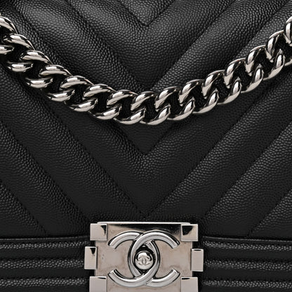 Chanel Caviar Chevron Quilted Medium Boy Flap Black 8 of 10