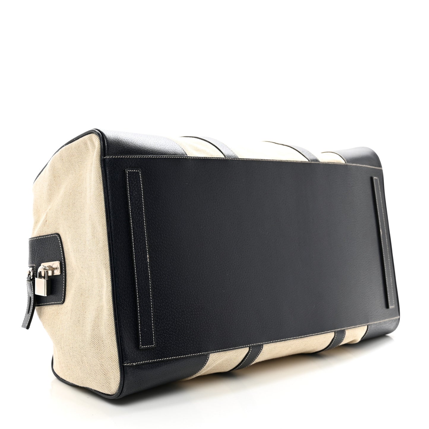 Canvas Calfskin Duffle Beige Navy