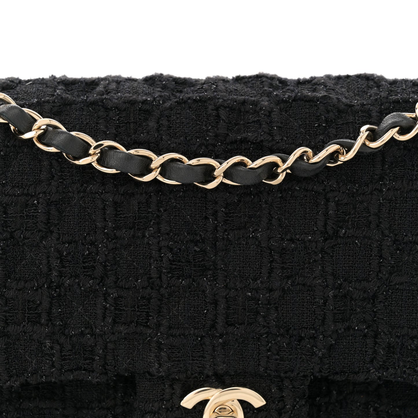 Tweed Quilted Medium Double Flap Black