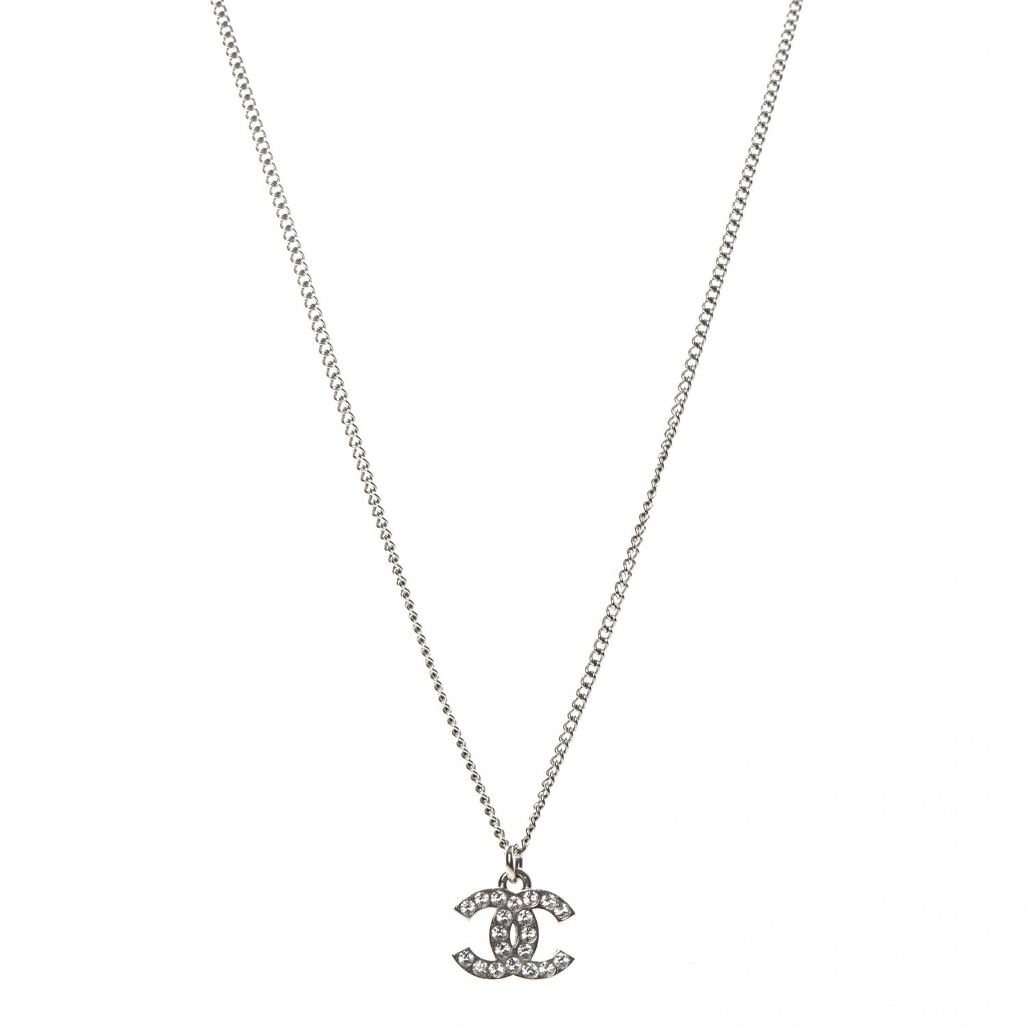 Chanel Crystal Timeless CC Necklace Silver 1 of 4
