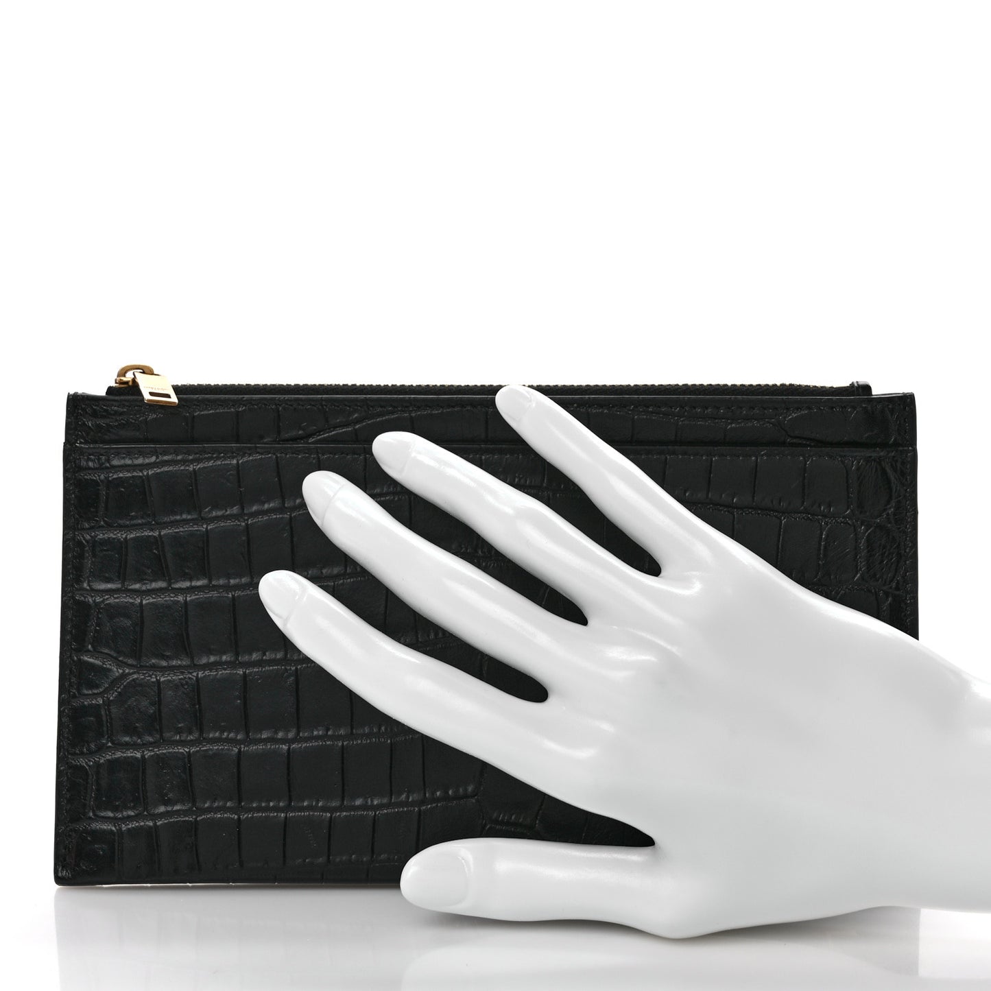 Calfskin Crocodile Embossed Monogram Bill Pouch Black