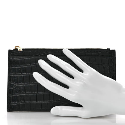 Saint Laurent Calfskin Crocodile Embossed Monogram Bill Pouch Black 2 of 7