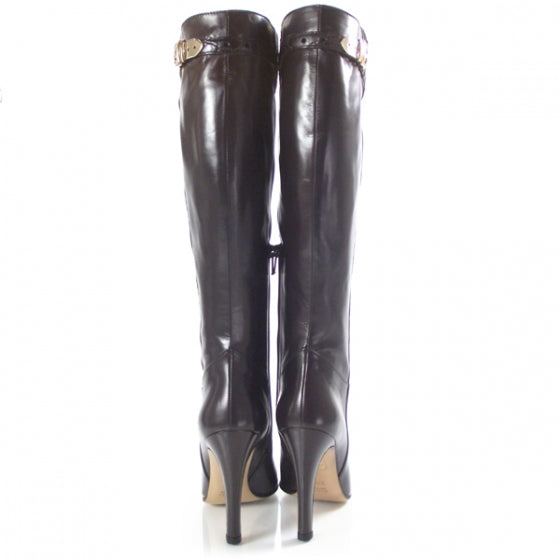 Leather Knee High Boots 37 Chocolate