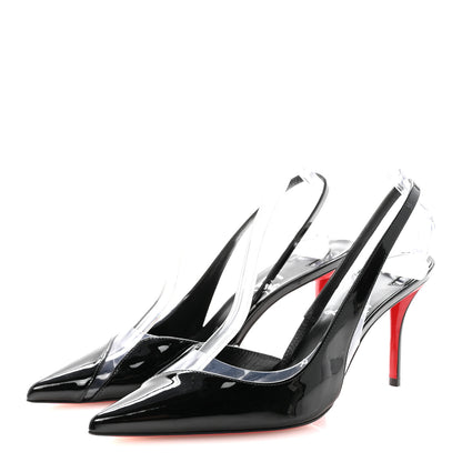 Christian Louboutin Patent PVC Posticha 80 Slingback Pumps 37 Black 4 of 9