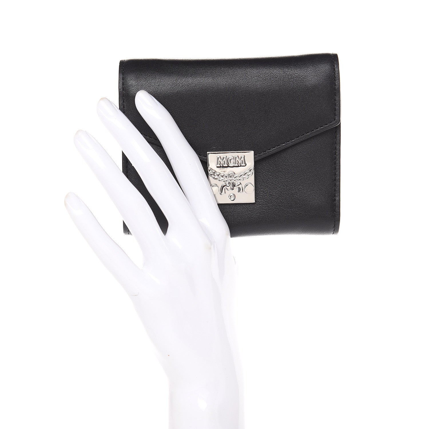 MCM Calfskin Compact Wallet Black 2 of 7