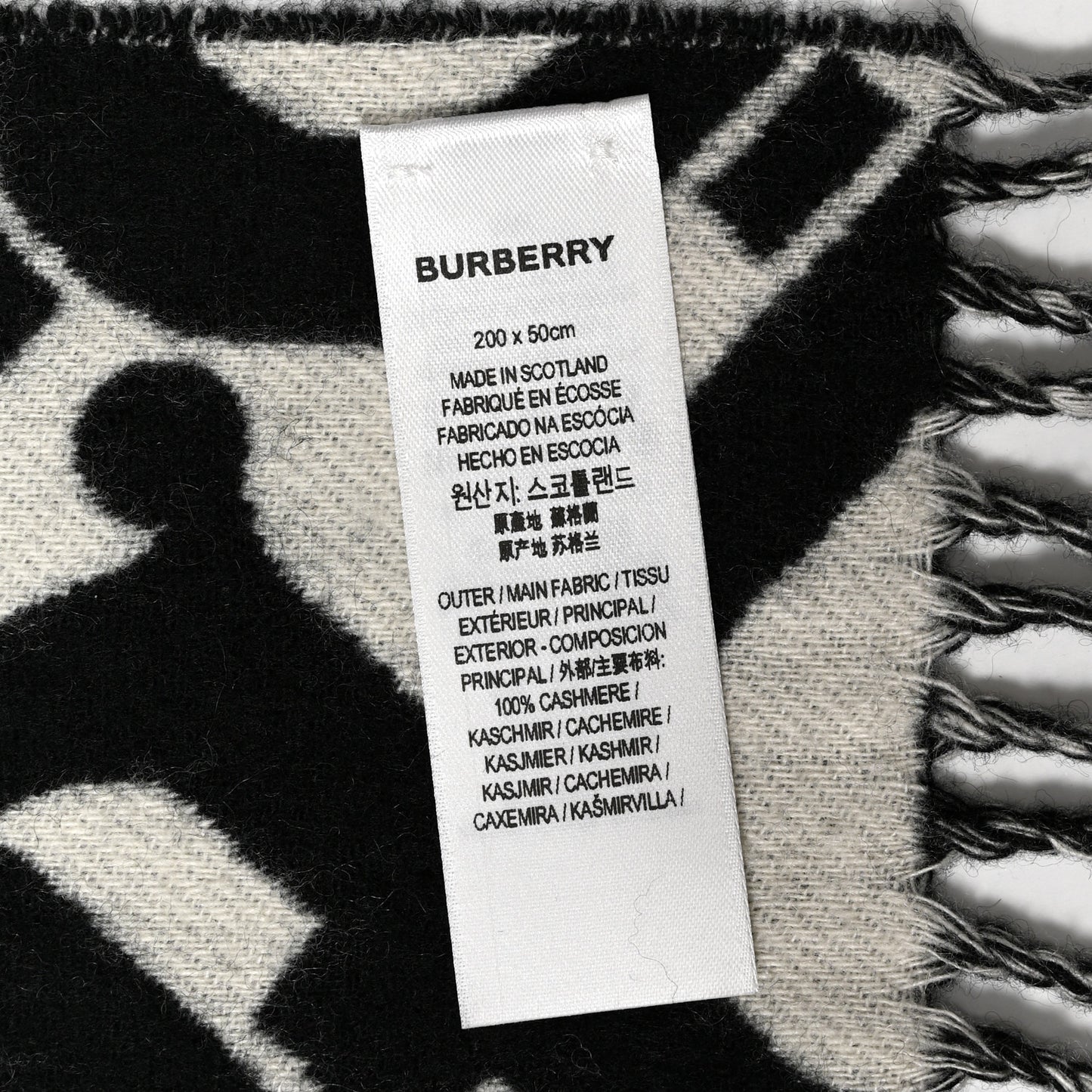 Cashmere TB Monogram Scarf Black White