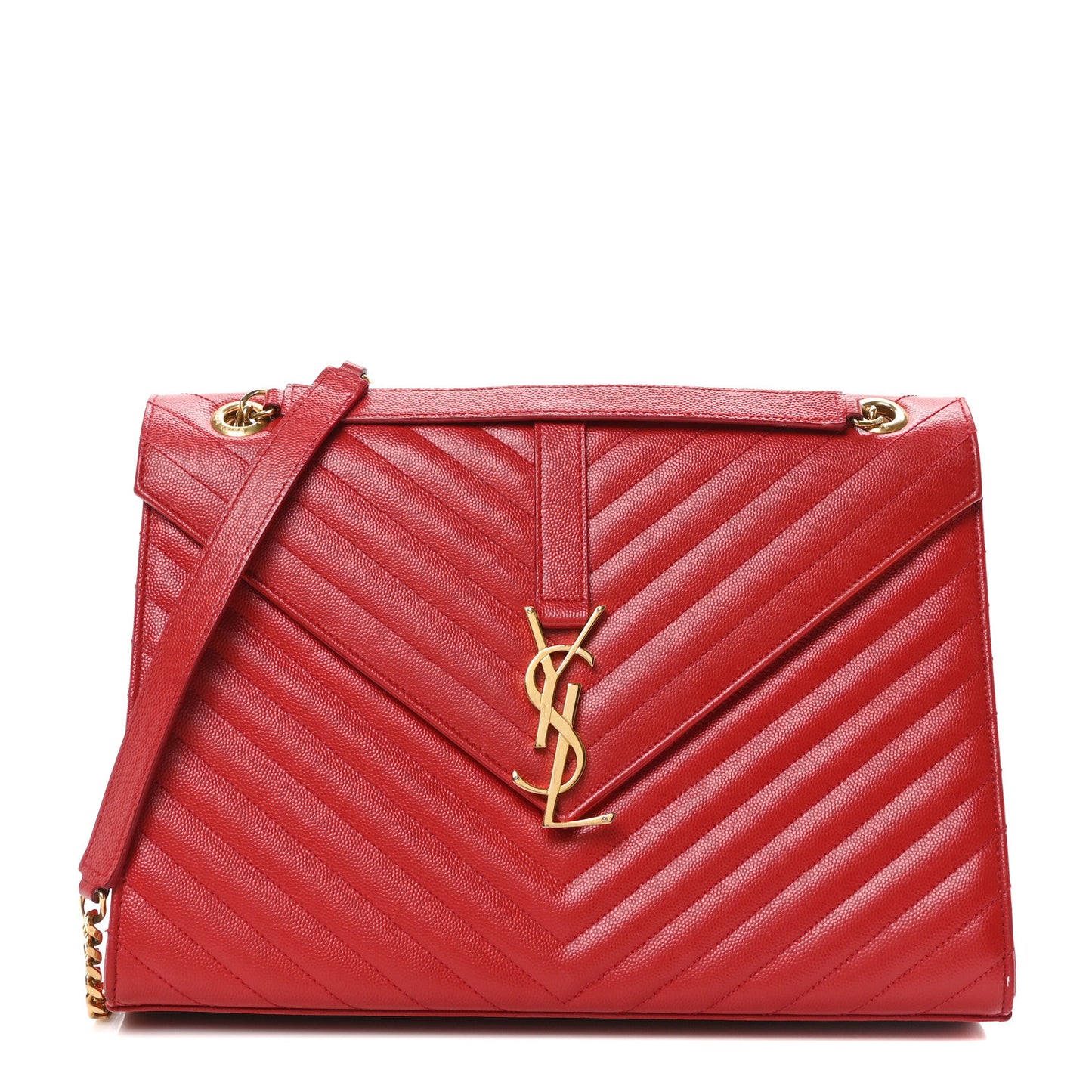 Grain De Poudre Matelasse Chevron Large Monogram Satchel Lipstick Red