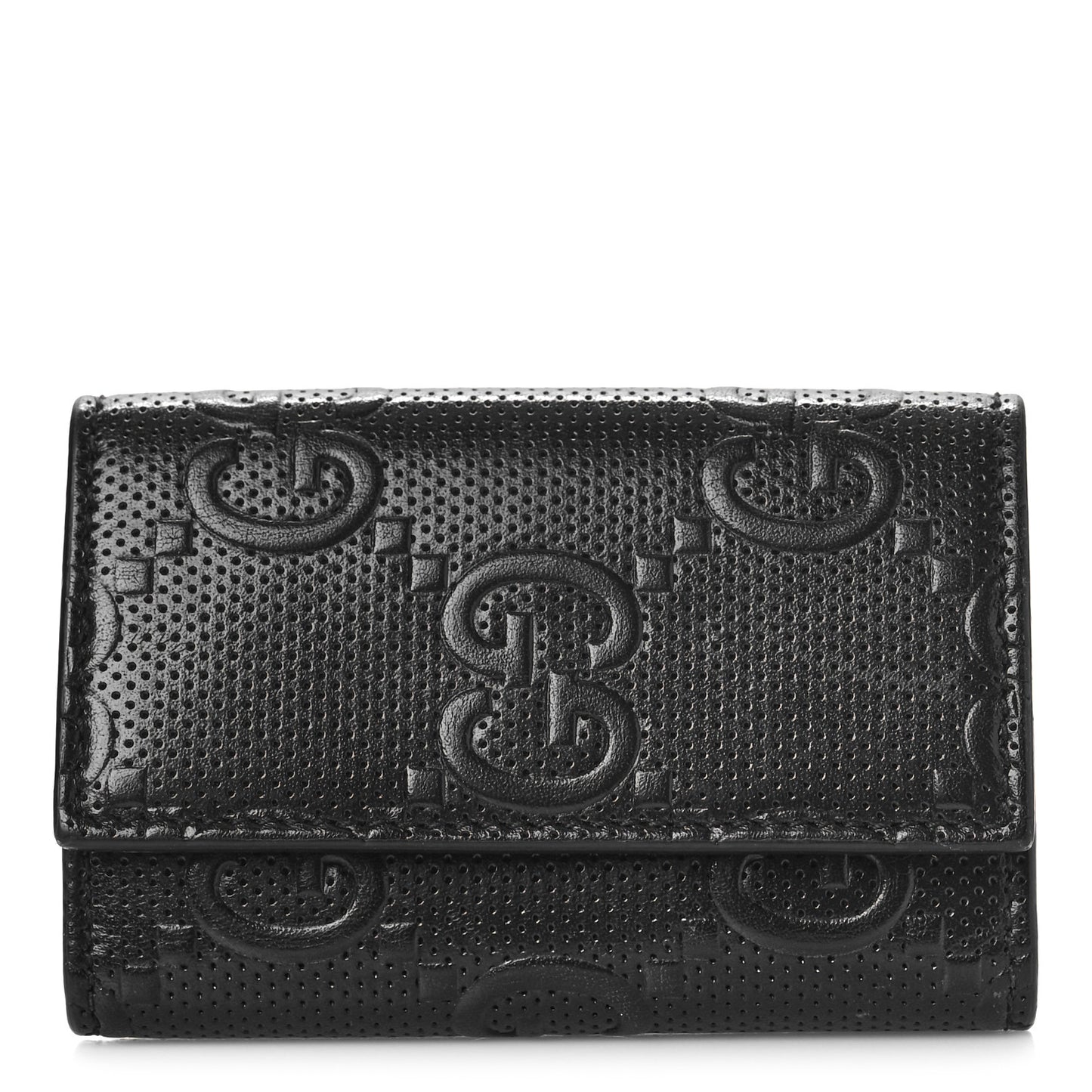Calfskin GG Tennis Embossed 6 Key Holder Case Black
