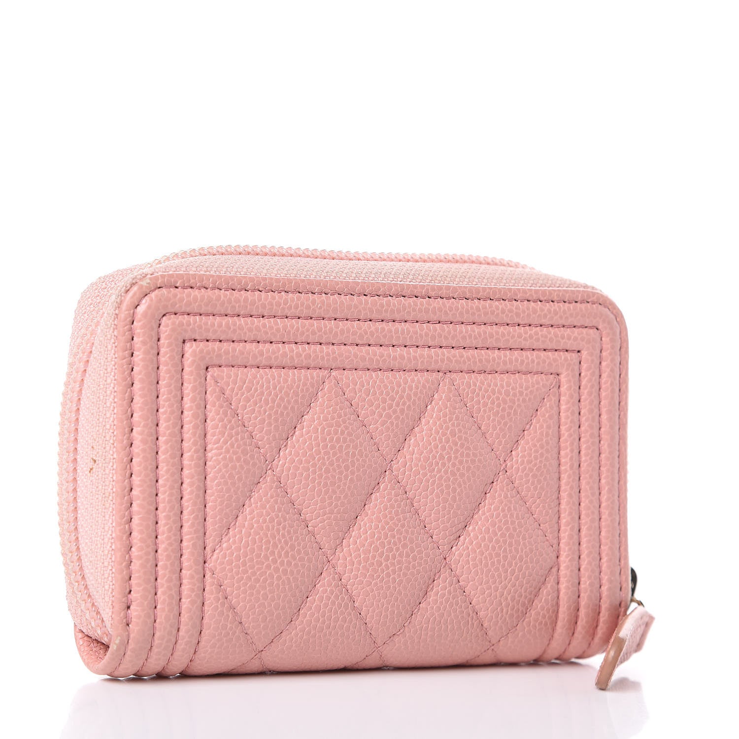 Chanel Caviar Quilted Boy Zip Around Coin Purse Wallet Light Pink 4 of 12