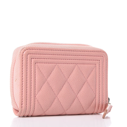 Chanel Caviar Quilted Boy Zip Around Coin Purse Wallet Light Pink 4 of 12