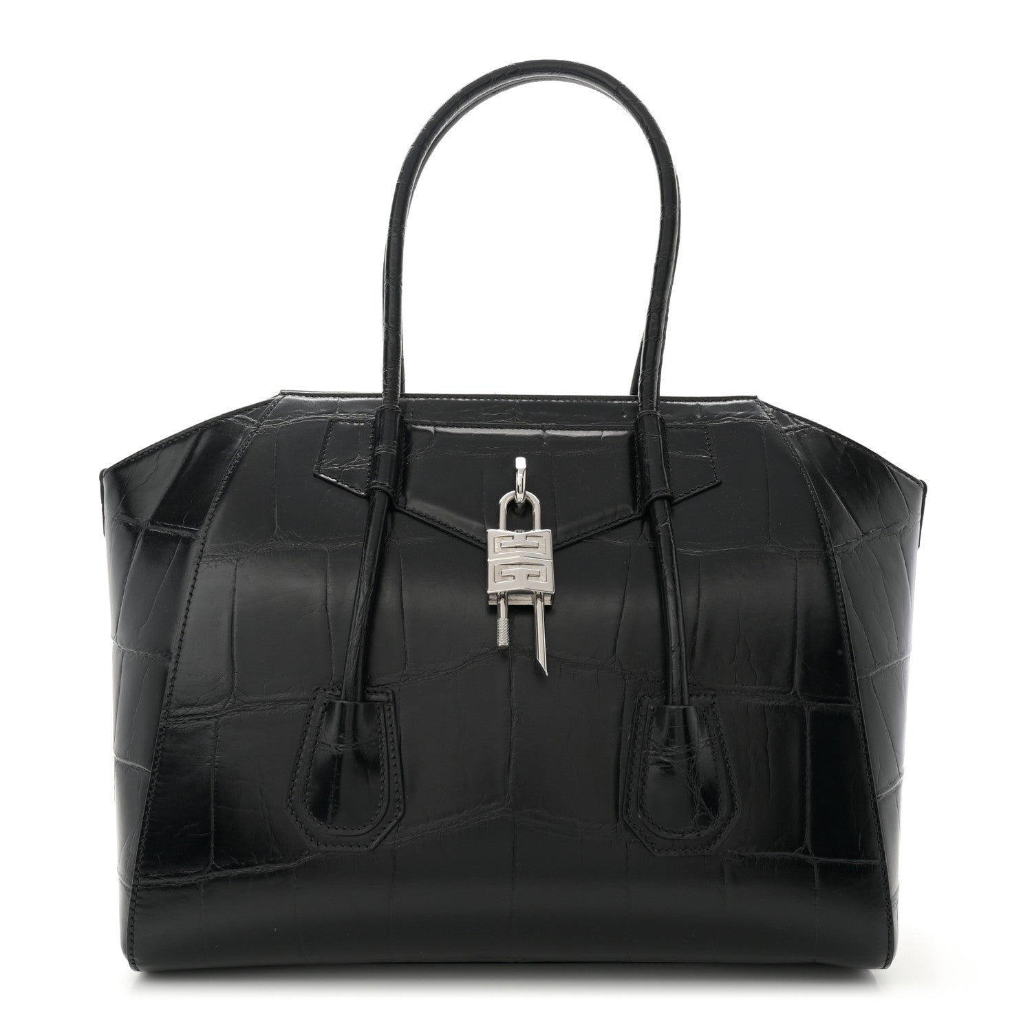 Givenchy Calfskin Crocodile Embossed Medium Lock Antigona Black 1 of 12