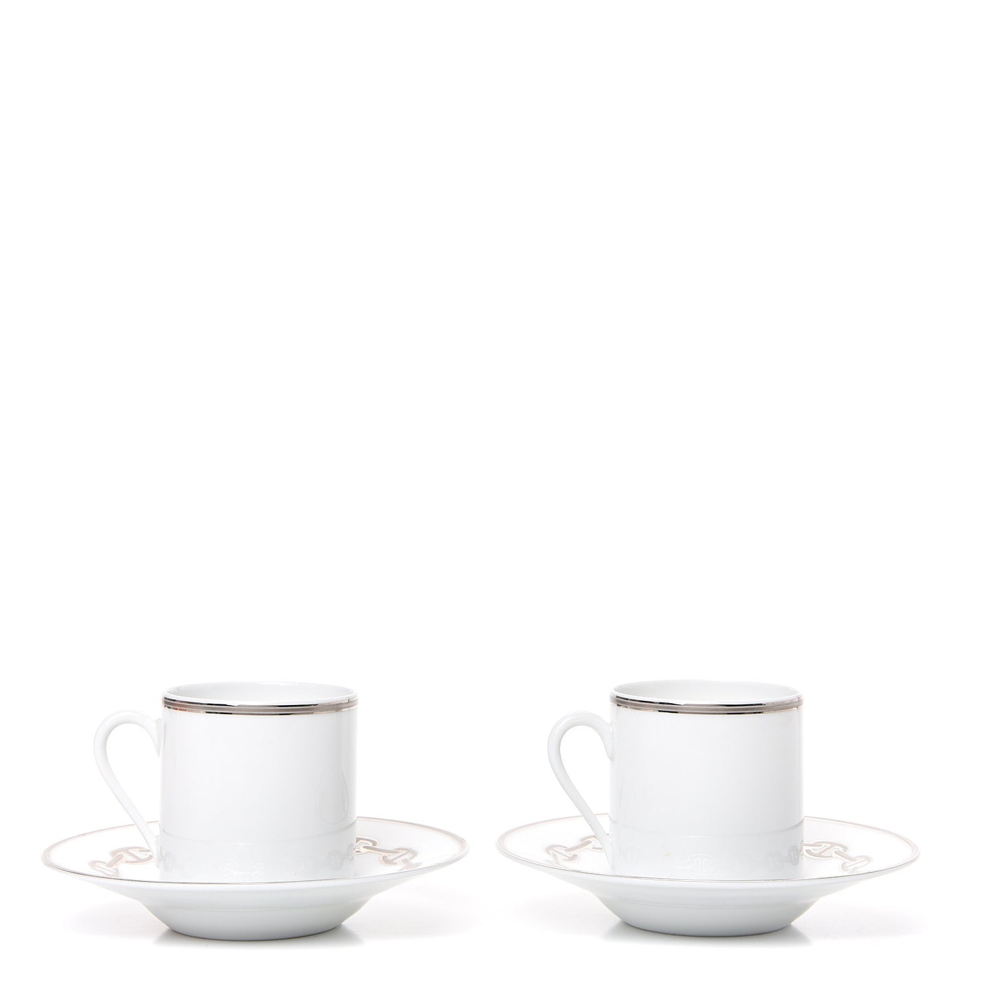 Porcelain Platinum Chaine d'Ancre Tea Cup and Saucer Set of 2