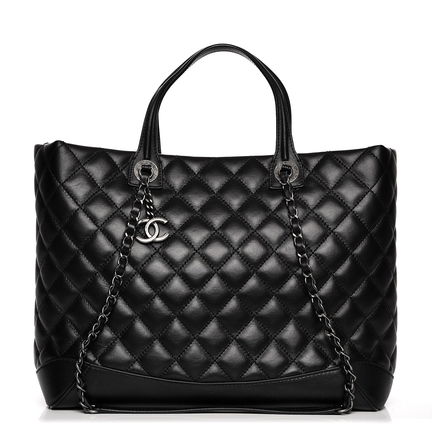Calfskin Quilted Large Easy Shopping Tote Black