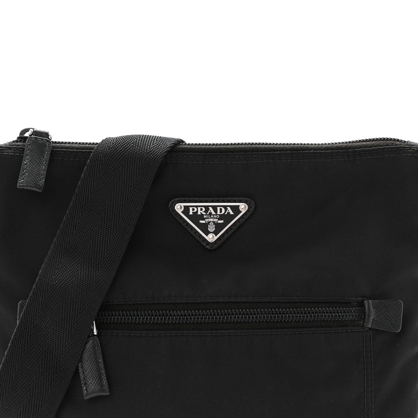 Tessuto Nylon Saffiano Flat Messenger Bag  Black